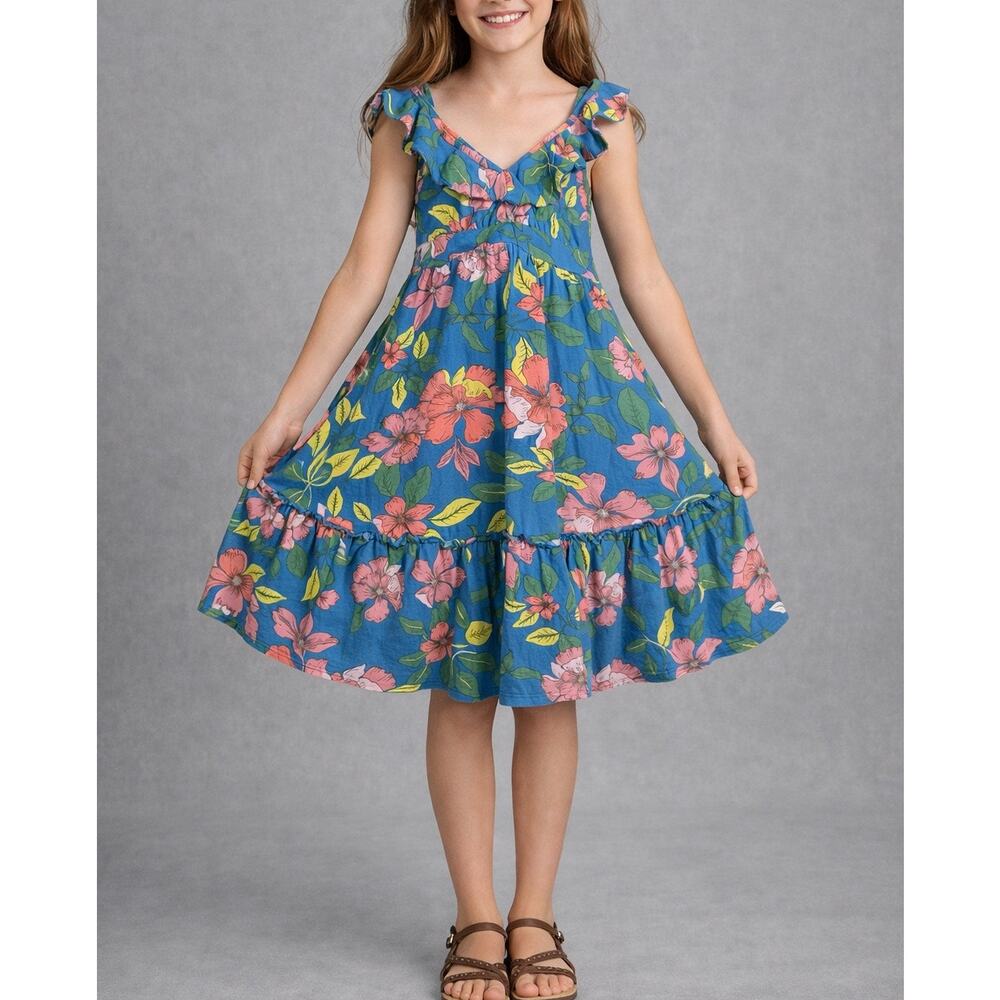 Maaji Kids Floral Tropical Tiered Dress Cover Up Size 14 Blue Multicolor Beachy